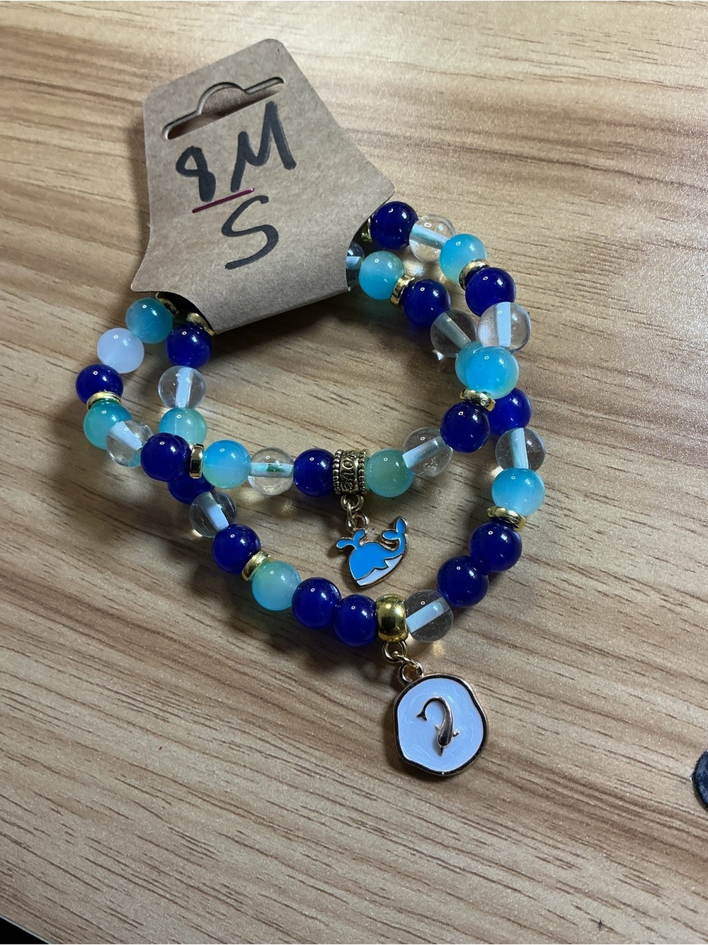 Blue Beaded Charm Bracelet Set for Women - Layered Stack